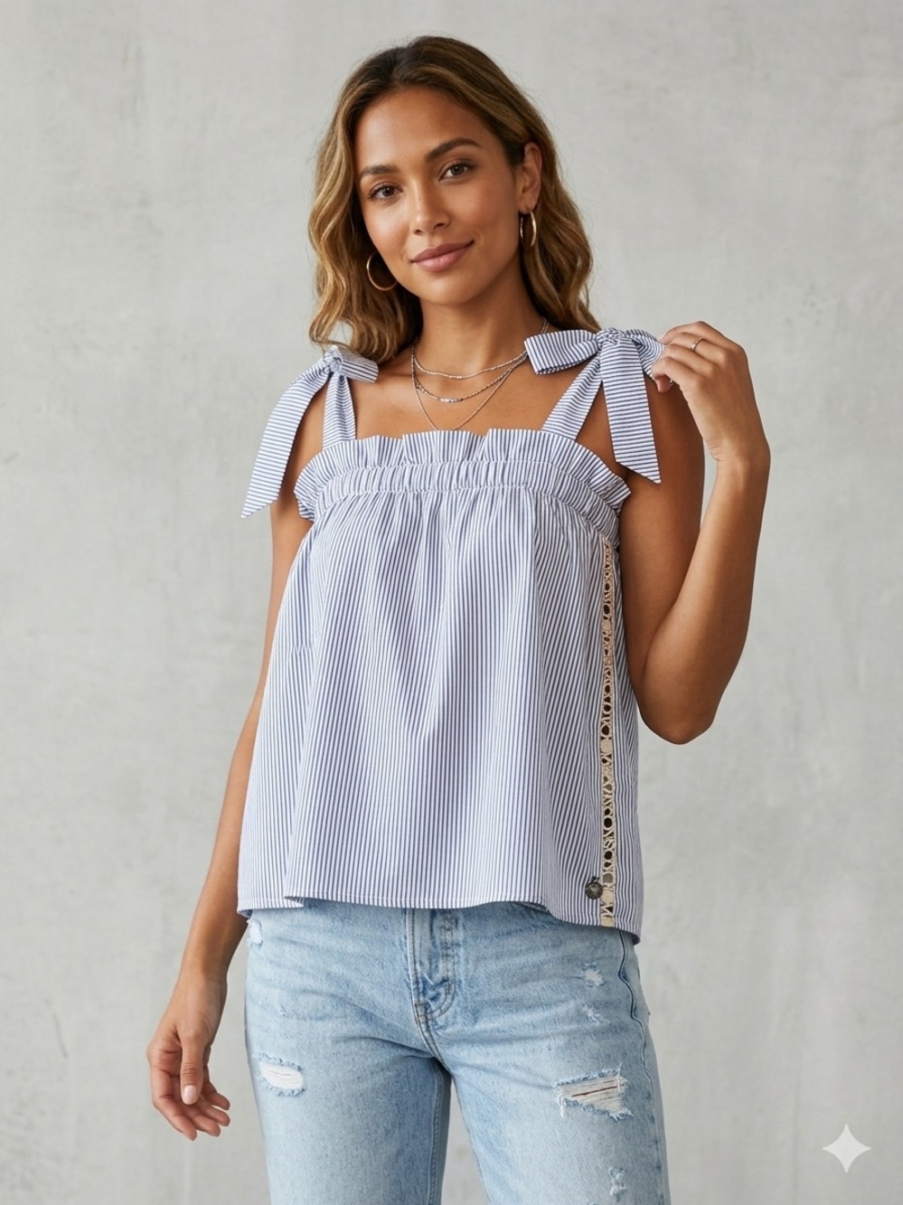 NWT Scotch & Soda Maison Scotch Blue White Striped Tie Shoulder Cami Top Sz 3